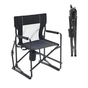 Outdoor Folding Rocking Chair for Adults, Portable Camping Lawn Chair with Mesh Back, Waterproof Armrests & Sturdy Frame, Foldable Seat for Patio, Beach, Camping