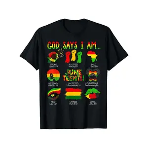 Black History Juneteenth God Says I Am Christian Melanin Cotton T-shirt Casual Comfortable Round Neck Short Sleeve Unisex Gift Ideal for Graduation Easter and Juneteenth