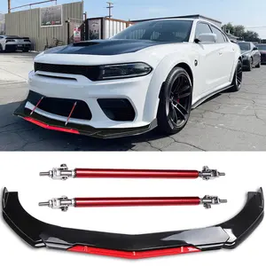 Universal Car Front Bumper Lip + 2pcs 8"-11" Adjustable Splitter Rods Spoiler Body Kit Compatible With Nissan Cruze Honda Civic Toyota Altima Chevy
