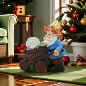 Outdoor Solar Blue-clad Dwarf Push Tricycle Modeling Statue Light, Courtyard, Garden, Lawn Decoration, Landscape Light, Landscape Lighting, Resin Handicraft. IP44