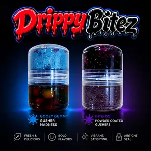Drippy Bitez Combo - Gooey Gummy Gusher Madness & Intense Powder Coated Gushers Candy Mix - Sweet, Sour, Juicy & Flavor Packed Treat