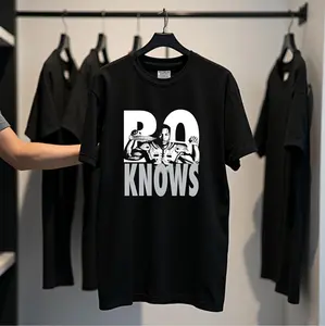 [100% Cotton]  Bo Knows Raiders Player Silhouette And Bo Design Print Fashion Tee For Men Women Couples Street Style Short Sleeve  Shirt Ultra Soft Breathable Crew Neck Summer Casual Wear Sizes S To XXXL Golf Gift T-Shirt For Men And Women