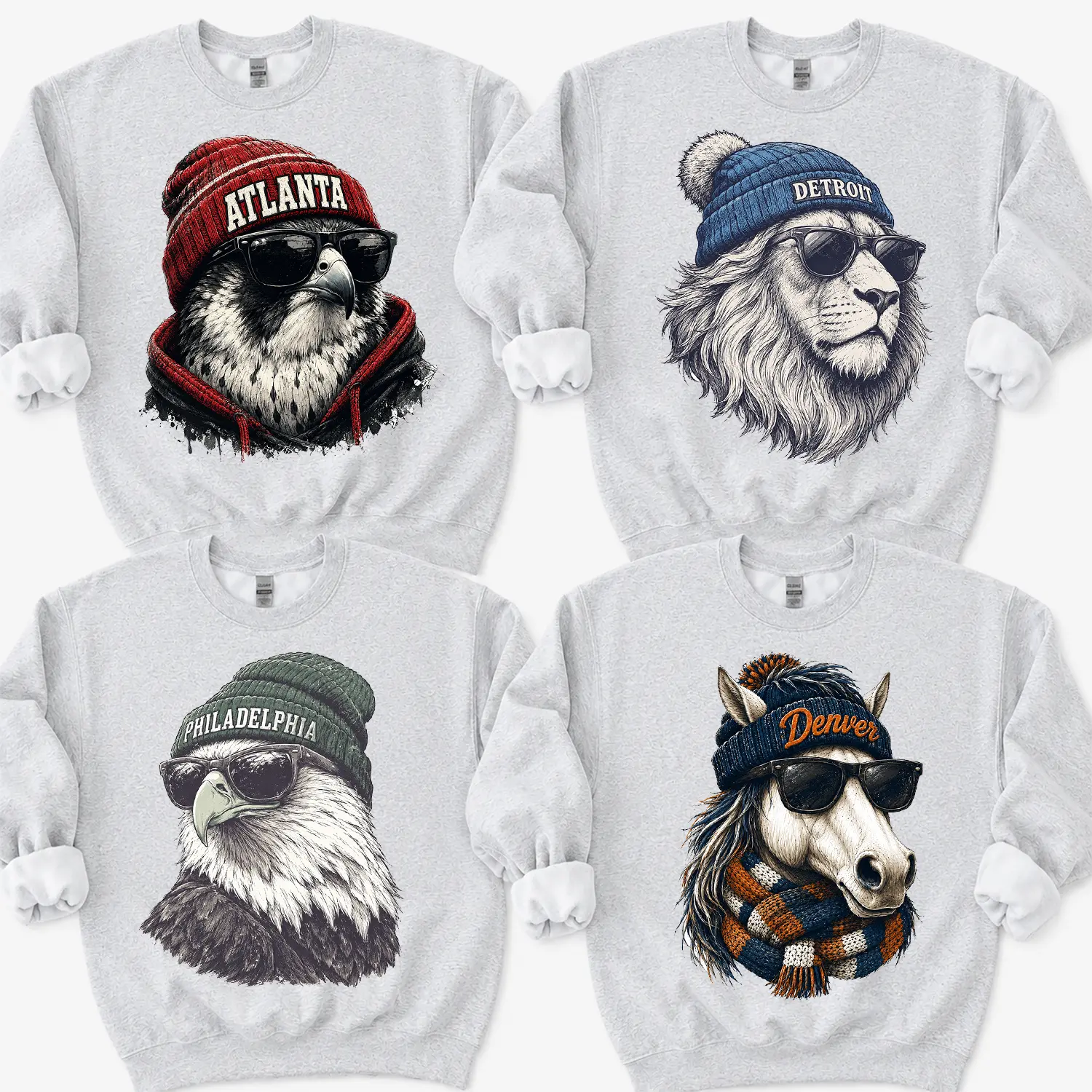 All 32 Teams Spirit Animal Football Graphic Sweatshirts All Team City Animal Sports Pullover Retro Game Day City Football Sweatshirt CaSual Game Home Town Ash Grey Sweatshirt Classic Sports Sweatshirt Show Your Pride for Every Football City Unisex