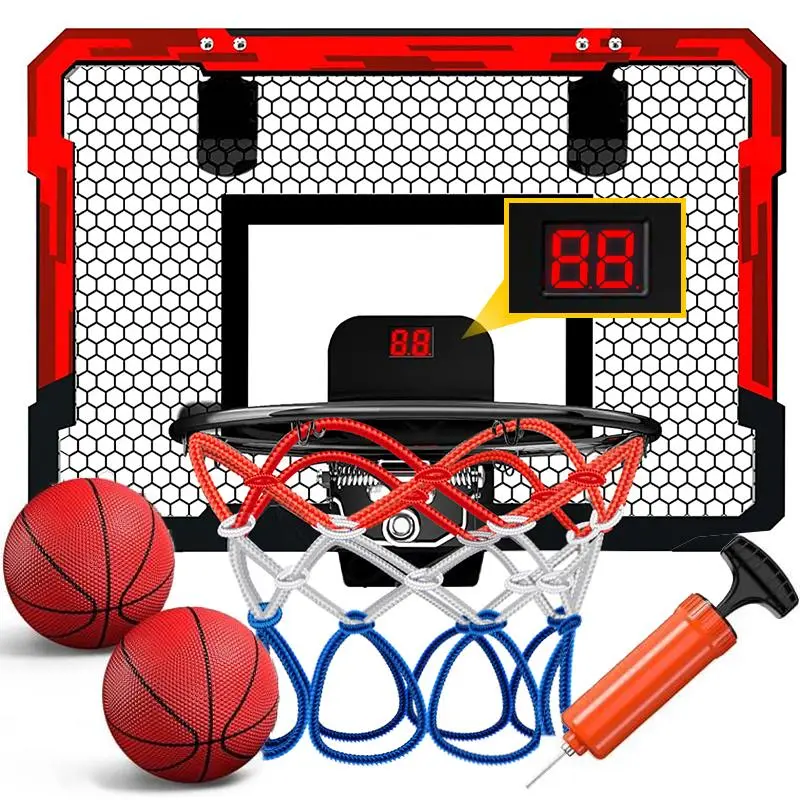 1 Set Indoor Basketball Hoop For Kids, Over The Door Basketball Hoop, Mini Hoop with Electronic Scoreboard, Pump & 2 Balls, Sport Basketball Toy For Kids Teens Boy, Portable Basketball Goal, Ball And Hoop