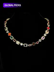 Colorful Faux Crystal Zirconia Necklace, Rhinestones Pendant Necklace, Zirconia Pendant, Light Luxury Holiday Gift for Others, Jewelry Accessories for Women & Girls