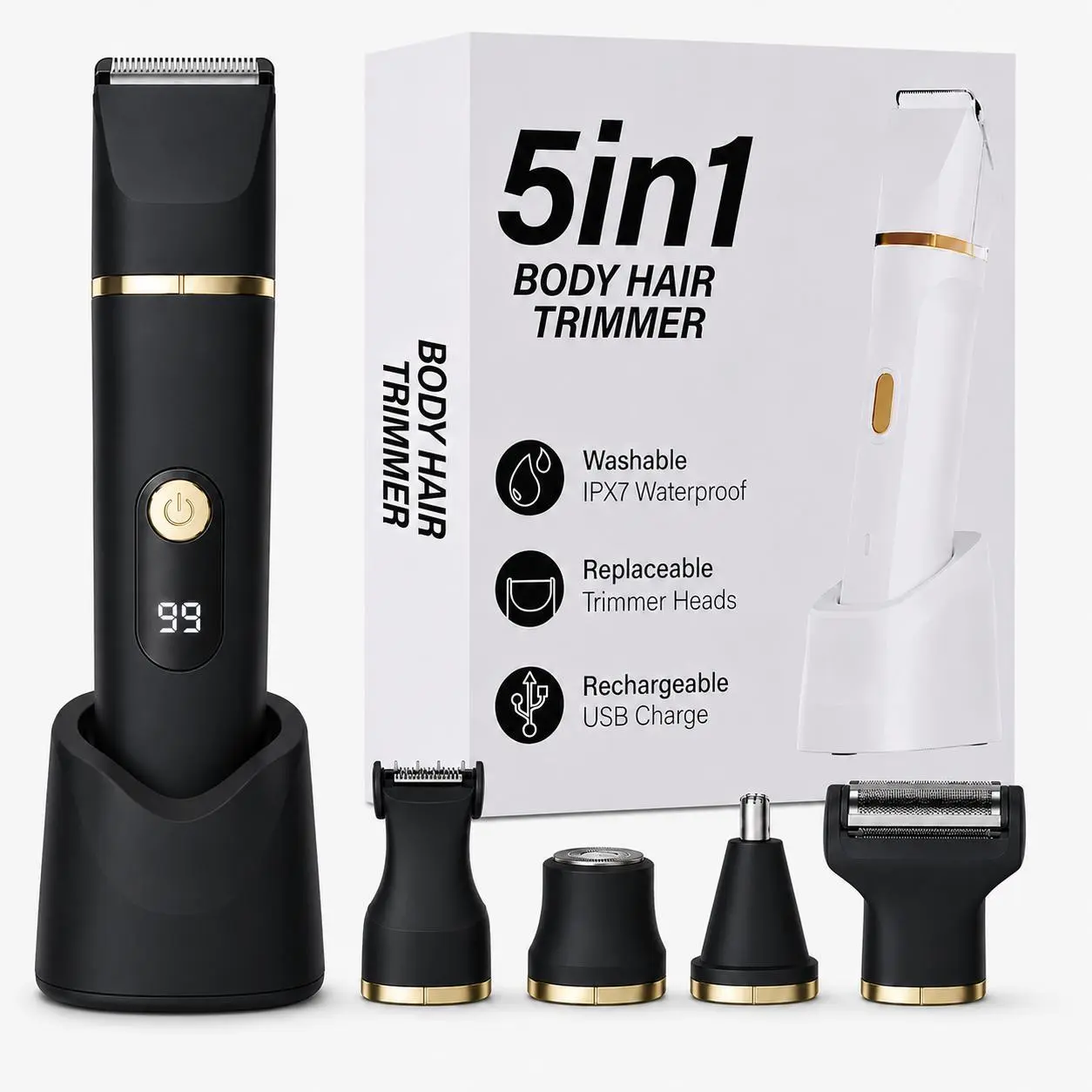 2026 Upgrade 5-in-1 Anti-Nick Women and Men's Body & Ball Trimmer - Safe Ceramic Blade, Wet-Dry Groomer for Body Hair Trimming