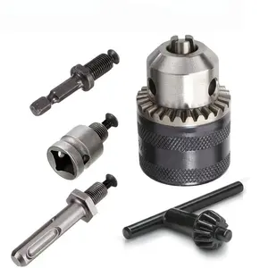 Drilling Chuck with 3 Adapters Hex, SDS Plus, Socket Square Female Adapter, Keyed Chuck Quick Change Converter for Electric Driver, Power Wrench, Hammer Drill
