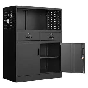 Yizosh Metal Storage Cabinet with 2 Drawers and Locking Doors,- 41.3" Steel Lockable Storage Cabinet with Shelves for Home Office,Garage,School (Black)