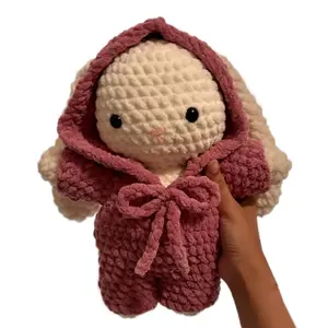 Crochet Bunny Wearing Pajamas with a Bow
