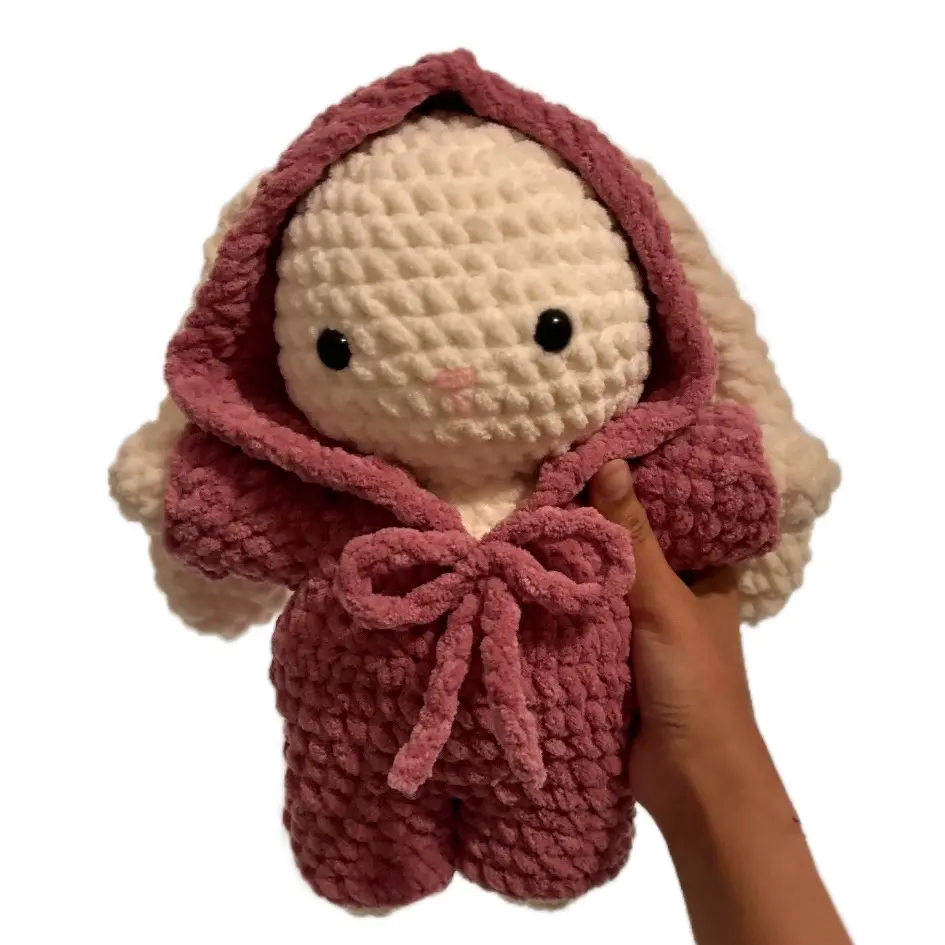 Crochet Bunny Wearing Pajamas with a Bow