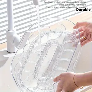 Clear Plastic Rotating Storage Tray with Multiple Compartments for Organizing Kitchen Cabinets, Refrigerators, And Countertops. Features Space-Saving Rotating Shelves, a Durable And Easy-To-Clean Design