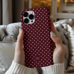 Personalized Burgundy Polka Dot iPhone Case, Y2K Autumn Phonecase