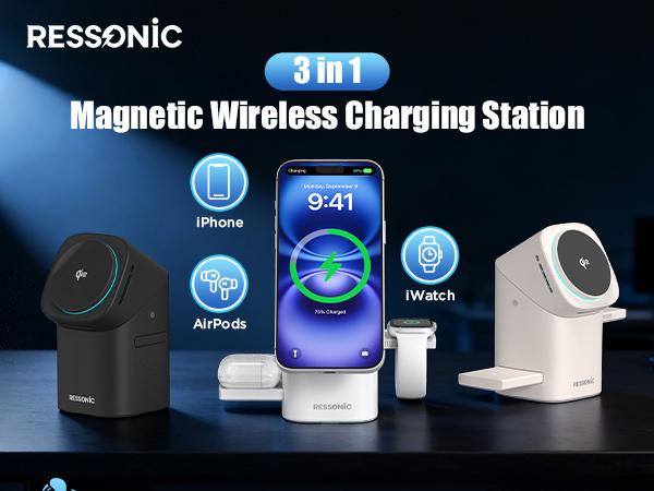 3 in 1 for Apple & Samsung Wireless Charger - Charging Station, Qi 2 Certified 15W Fast Magnetic Charger Stand with 30W Adapter for Magsafe iPhone 17/16/15/14/13/12 Pro Max, AirPods, Apple & Galaxy Watch