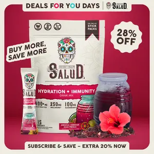 Salud 2-in-1 [Hydration + Immunity - Jamaica | Hibiscus] 400mg Electrolytes, 250mg Wellmune, 100mg Elderberry, Dairy & Soy Free, Non-GMO, Gluten Free - Healthcare, Vitamin (15 Servings), Deals For You Days