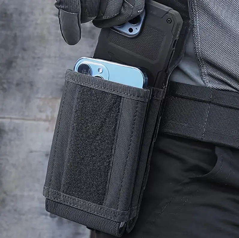 Molle Phone Pouch Tactical Phone Holster Universal Dual Cell Phone Holder Utility EDC Pouch with US Flag Patch