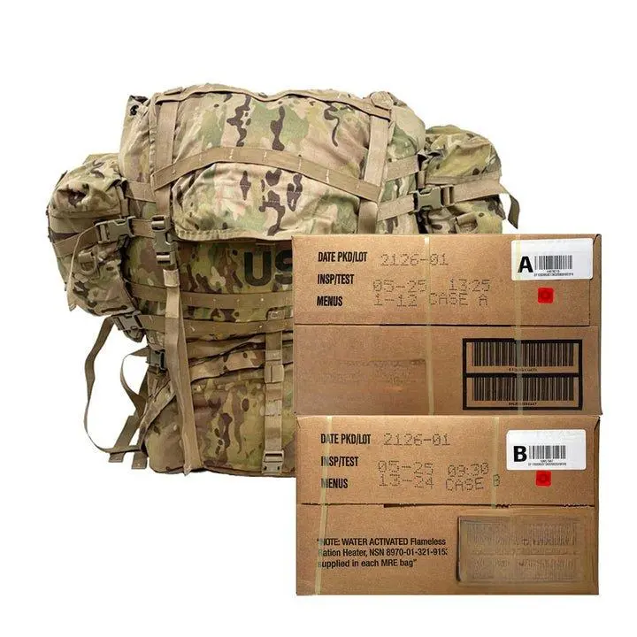 Military OCP Multicam MOLLE II Rucksack & Inspection Date 2025 A&B MRE Case Combo Military OCP Multicam MOLLE II Rucksack & Inspection Date 2025 A&B MRE Case Combo