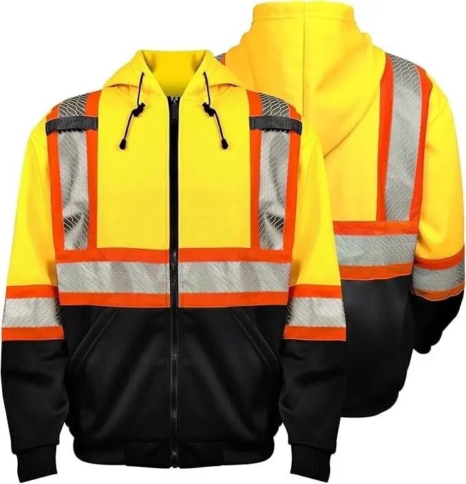 High Visibility Safety Sweatshirt ANSI Class 3 Reflective Stripes Men's Clothing with Reflective Design for Safety Workwear Uniforms