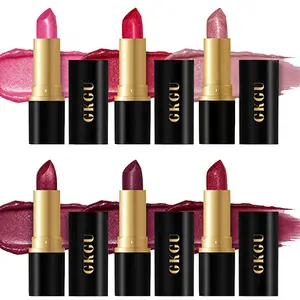 6pcs GKGU Pearlescent Lipstick- A Waterproof, Long-Lasting Shimmering Gloss Featuring a Golden Cap, with a Non-Sticky Formula That for Allows for Easy Application on for All Light Beige Skin Tones, Providing Moisturizing Lip Color
