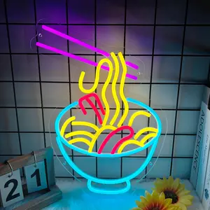 Ramen Neon Sign for Wall Decor, Noodle Led Neon Lights, Neon Ramen Light up Sign Powered by USB Multi colored Neon Lights for Restaurant Ramen Shop Window