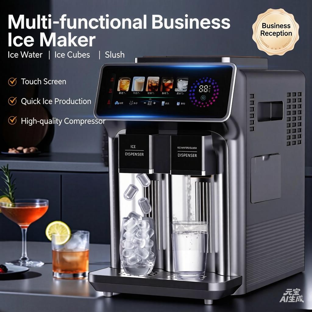 3-in-1 ice maker: cubes, slush & cold water. Perfect for home or your café