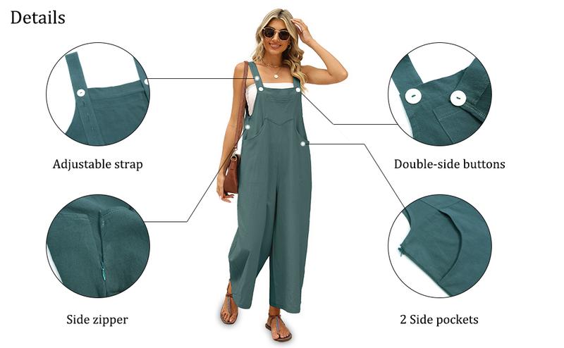 Mundoven Women's Casual Loose Overalls Jumpsuits One Piece Sleeveless Wide Leg Long Pant Rompers With Pockets