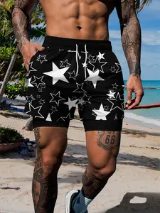 Men's 2-In-1 Layered Gym Shorts, Casual Sports Shorts, Breathable printed shorts, Skull Pirate Cartoon Vintage Print, Anti-Sheer Quick-Dry Breathable Summer Pants, Digital Print Design
