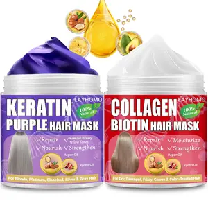 Keratin Hair Treatment-Purple Hair Mask Remove Brassy Yellow for Blonde,Platinum,Bleached Hair & Collagen Hair Mask With Biotin for Dry Damaged Hair,Natural Deep Conditioner with Argan Oil,Jojoba Oil