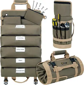 Tool Bag,Large Roll Up Tool Bag Organizer,13 Pockets Tool Roll Storage Pouch,Heavy Duty Portable Tool Storage Carrier Bag for Men,Mechanic,Electrician & Hobbyist,Olive Green