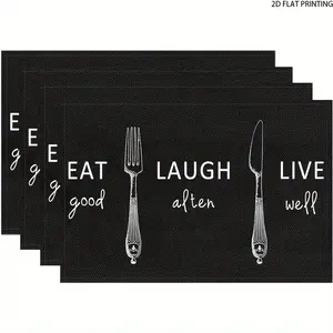 2D flat printing, 2-piece/4-piece/6-piece/8-piece set, black meal set, humorous Christmas table mat, washable, size 12 X 18 inches