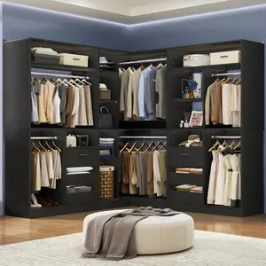 72"-108" Closet System with 6 Wood Drawers and 6 Hanging Rods, Freestanding Walk-in Closet Organizer with Shelves, Modern Bedroom Storage Furniture