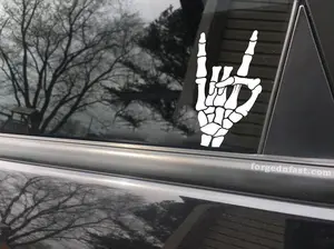 Rock On Skeleton Fist Decal - Skull Hand Decal for Car, Laptop, Wall, or Skateboard - Punk Rock Aesthetic Vinyl Sticker