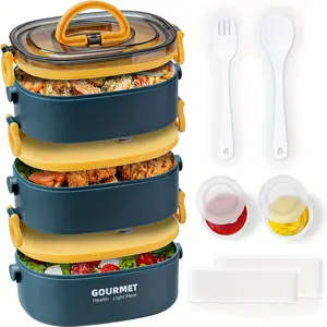 Bento Box Lunch Box, Stackable 3-Layer Food Container, Leak-Proof Portable 94.68 Oz Large Capacity Bento Box, Microwave Safe Bento Box Adults at Work School Camping-Blue Restaurant