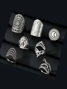 Ethnic Style Buddha Head Baroque Pattern Hollow Ring Set of 7, Statement Multi Ring, Unique Jewelry Design, Perfect for Special Occasions
