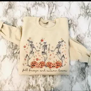 Fall Breeze and Autumn Leaves | Skeleton Dancing Crewneck Sweatshirg