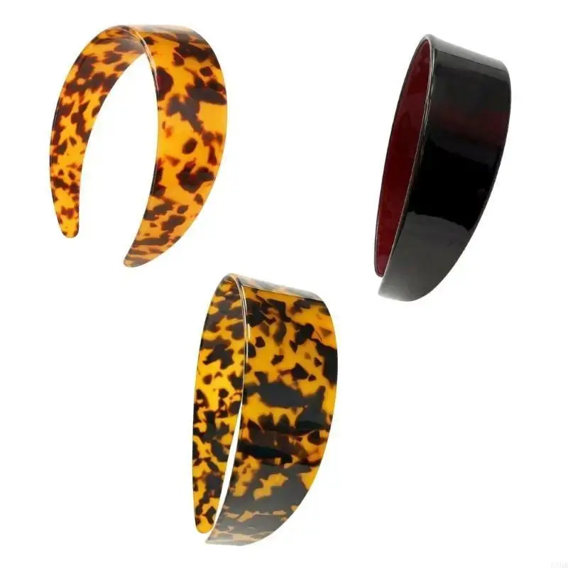 Women's Fashion Acetate Wide Headbands, 3pcs Nonslip Tortoise Shell Print Hairbands for Casual Minimalist Elegant Style, Face Washing Use 6XDA