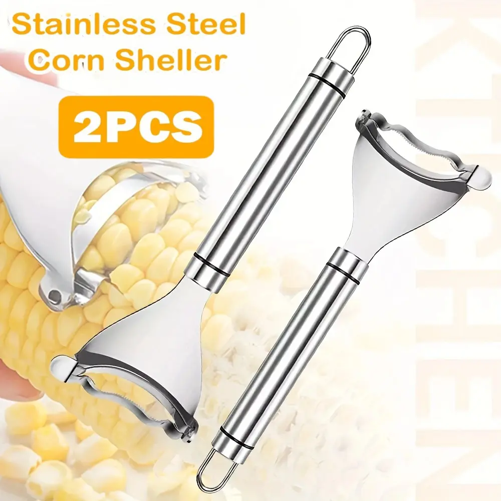 2PCS Corn Peeler & Husker Tool – Stainless Steel Corn Cob Stripper, Reusable Corn Sheller, Kitchen Vegetable Peeler