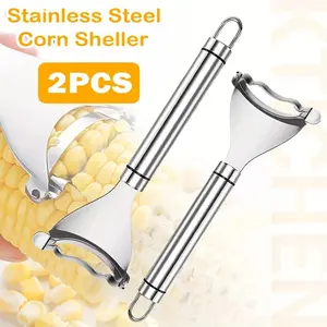 2PCS Corn Peeler & Husker Tool – Stainless Steel Corn Cob Stripper, Reusable Corn Sheller, Kitchen Vegetable Peeler