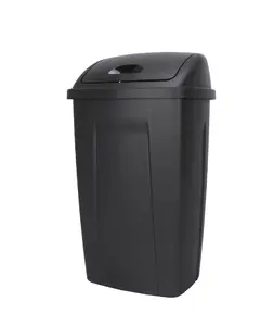 Black Plastic 13-Gallon Kitchen Trash Can with Swing Top Lid