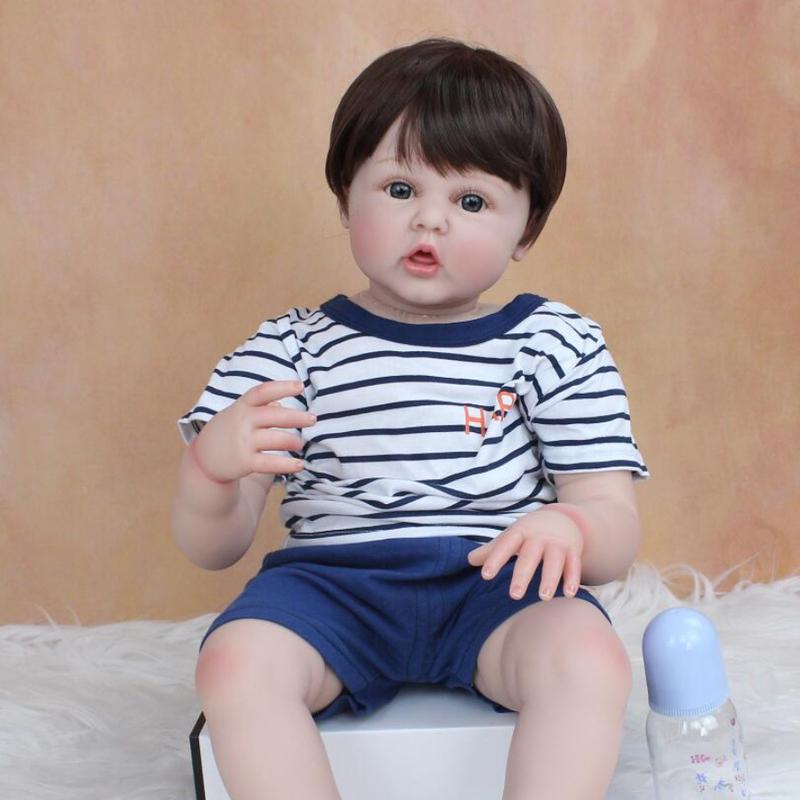 24inch 60cm Soft Vinyl Reborn Toddler Boy Doll For Girl Cloth Body Baby Lovely Birthday Gift Play House Toy