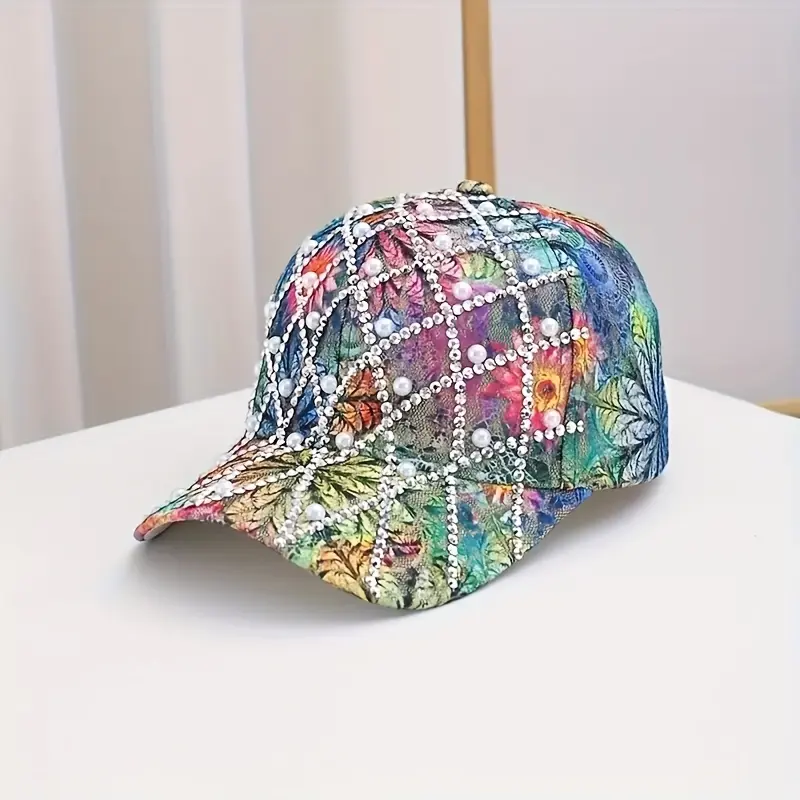 New Arrival Women's Baseball Cap, Rhinestone Pearl Glitter peaked cap, Summer Outdoor Sun Visor Hat, Fashion Hat for Women, Fashion Accessories for Women, Summer Accessories. Unisex design, suitable for all seasons wear. Stylish Hat Snapback Cap