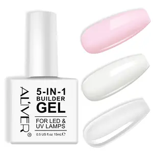 ALIVER 5-in-1 Nail Gel, Builder Gel, available in white, pink, and clear; ideal for nail extension and nail building, protecting natural nails, attaching nail decorations, creating a full, voluminous look, and as a base coat for nail polish.