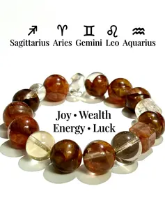 Joy & Abundance Crystal Bracelet – Clear Quartz, Citrine & Fire Quartz|Joyful Success Bracelet for Sagittarius, Aries, Gemini, Leo, Aquarius