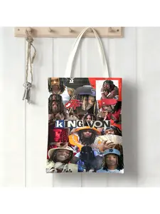This King Von Crazy canvas bag, tote bag, shoulder bag, durable, casual commuting and shopping bag, school bag, personalized pattern design, Halloween, Christmas gifts.