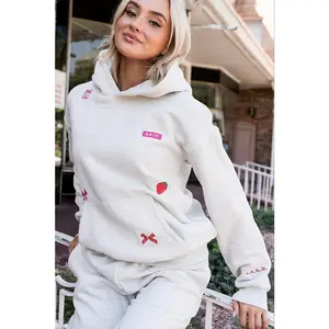 Comfort Zone Hoodie - Girly Things | Womenswear Fleece Lined Hoodie | Embroidered Bows Disco Balls Cherries | Plus Size