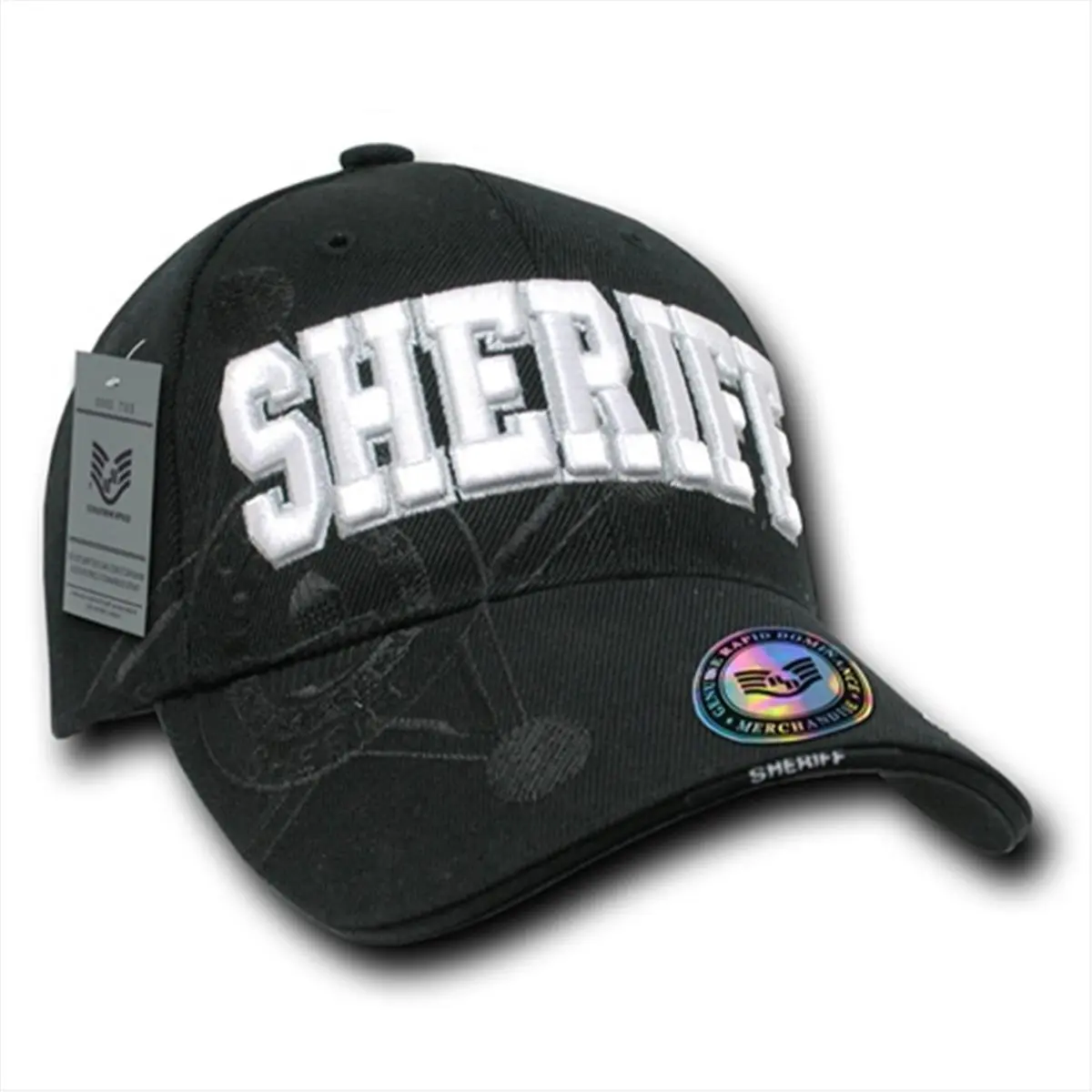 212 MAIN Embroidered Shadow Law Enforcement Cap - Black, 8x8x7" Acrylic Fabric, Hook&Loop Closure, Rapid Dominance JW7-SHERIFF-BLK Design, Shadow Effect for Law Enforcement Use
