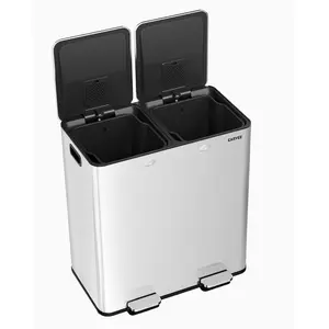 Garvee Stainless Steel Dual Compartment 16 Gal Trash Can with Step Pedal & Odor Control Box, Soft-Close Lid, Inner Buckets and Side Handles for Home & Office