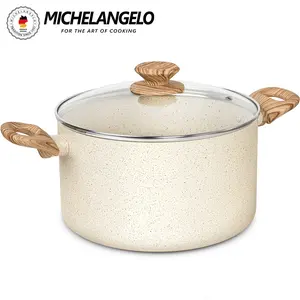 MICHELANGELO 5 Quart Stock Pot with Lid, Non stick Soup Pot Induction Cooking Pot White Granite, Non Stockpot with Stay-cool Handle Aluminium Cookware