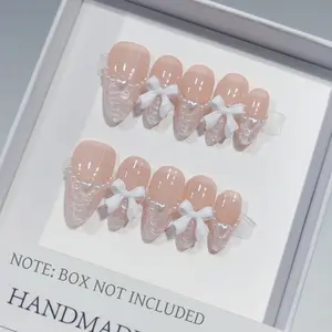 10pcs Handmade Press on Nails Middle Short Almond Nail Supplies, Cute Fake Nail Tips for Wedding Birthday Party Christmas Winter Fall, Nail Art Diy