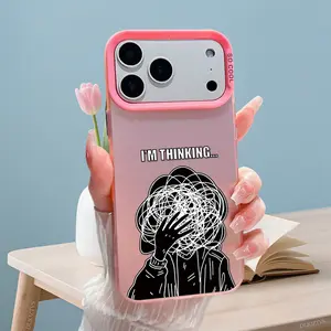 Messy People and I'm Thinking Text Pattern Phone Case For iPhone 17 16 Pro Max 16e 15 Plus 14 13 12 11 Shockproof Drop Protective Durable PC Smartphone Cover Cellphone Casing Cover