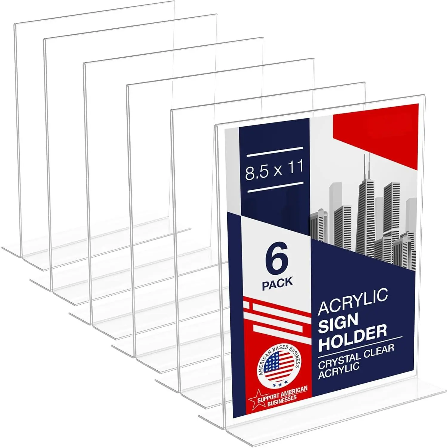 Sign Holder 8.5 x 11 - Heavy Duty T-Shape Table Top Display Stand, Extra Wide 3-Inch Base, Double Sided Bottom Load,  Clear Menu Holder: Restaurant, Office, Wedding, Trade Show (6 Pack)